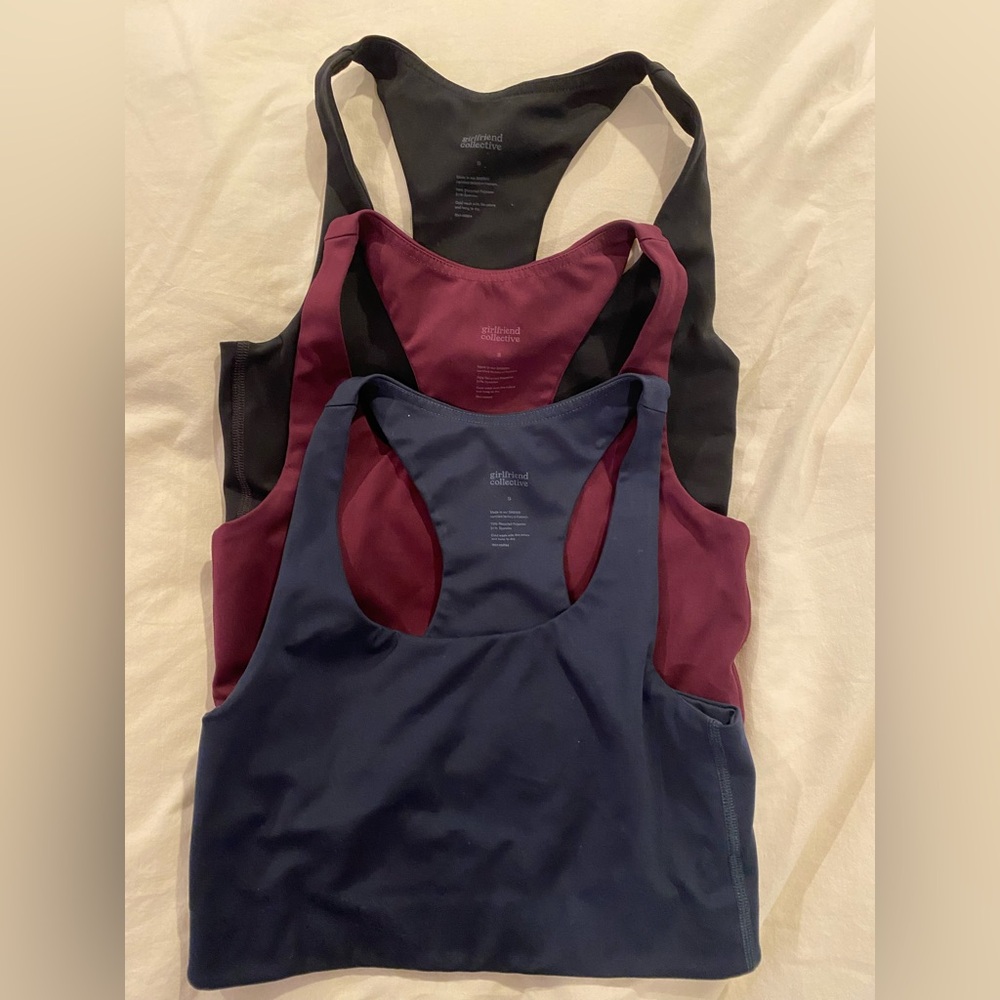 Girlfriend Collective Racerback Longline Sports Bra trio